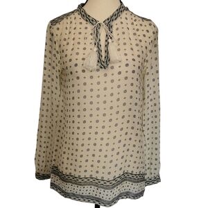 Part Two Copenhagen Semi Sheer Long Sleeve Split Neck White Blue Blouse - Sz 4